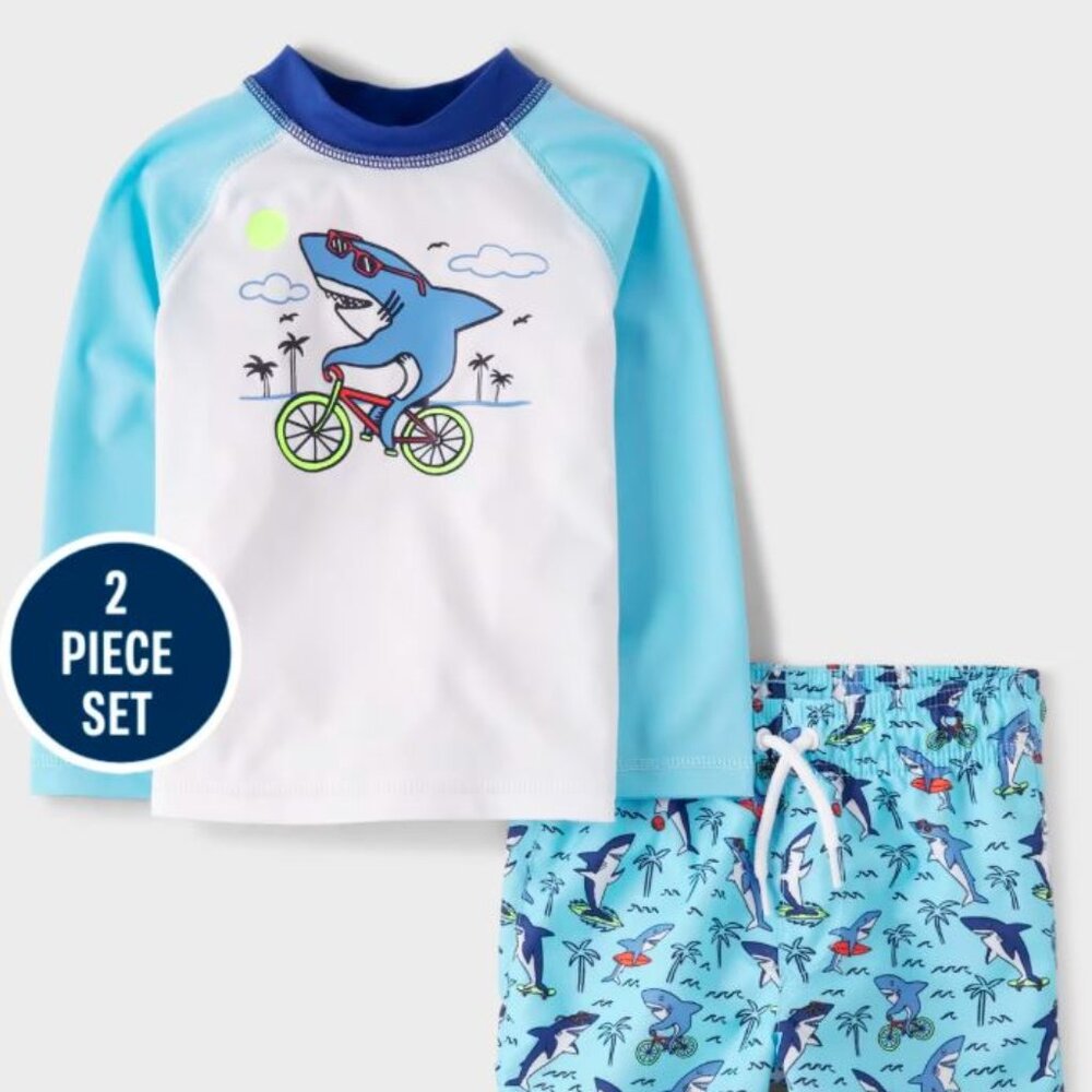 NWT The Children's Place Baby Boys Graphic Rashguard Swimsuit - blue